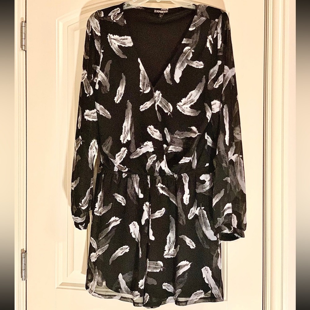 Express Long Sleeve Black Romper with White Accents- Size L